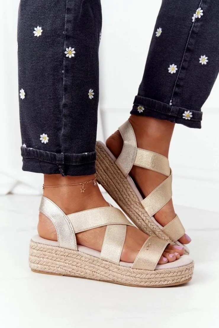 Hot Big Star Shoes Sandały Na Koturnie Ze Ściągaczem Big Star HH274414 Złote