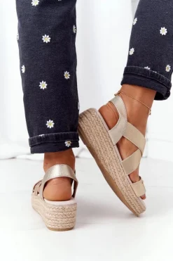 Hot Big Star Shoes Sandały Na Koturnie Ze Ściągaczem Big Star HH274414 Złote