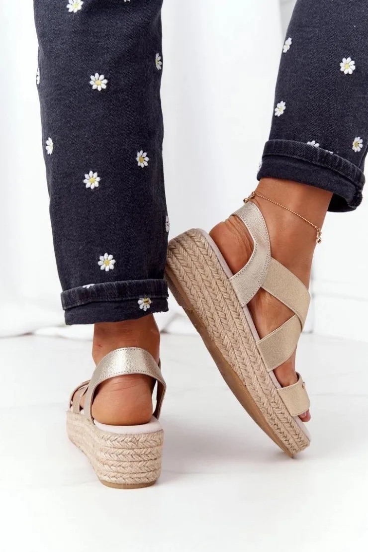 Hot Big Star Shoes Sandały Na Koturnie Ze Ściągaczem Big Star HH274414 Złote