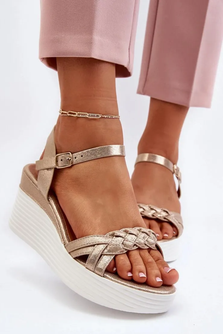 Sale Boto Sandały Na Koturnie Złote Esinna