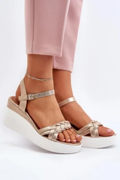 Sale Boto Sandały Na Koturnie Złote Esinna