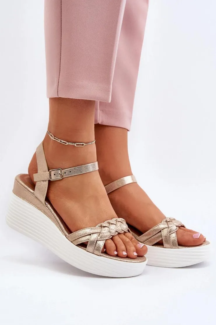 Sale Boto Sandały Na Koturnie Złote Esinna