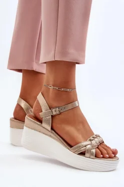 Sale Boto Sandały Na Koturnie Złote Esinna