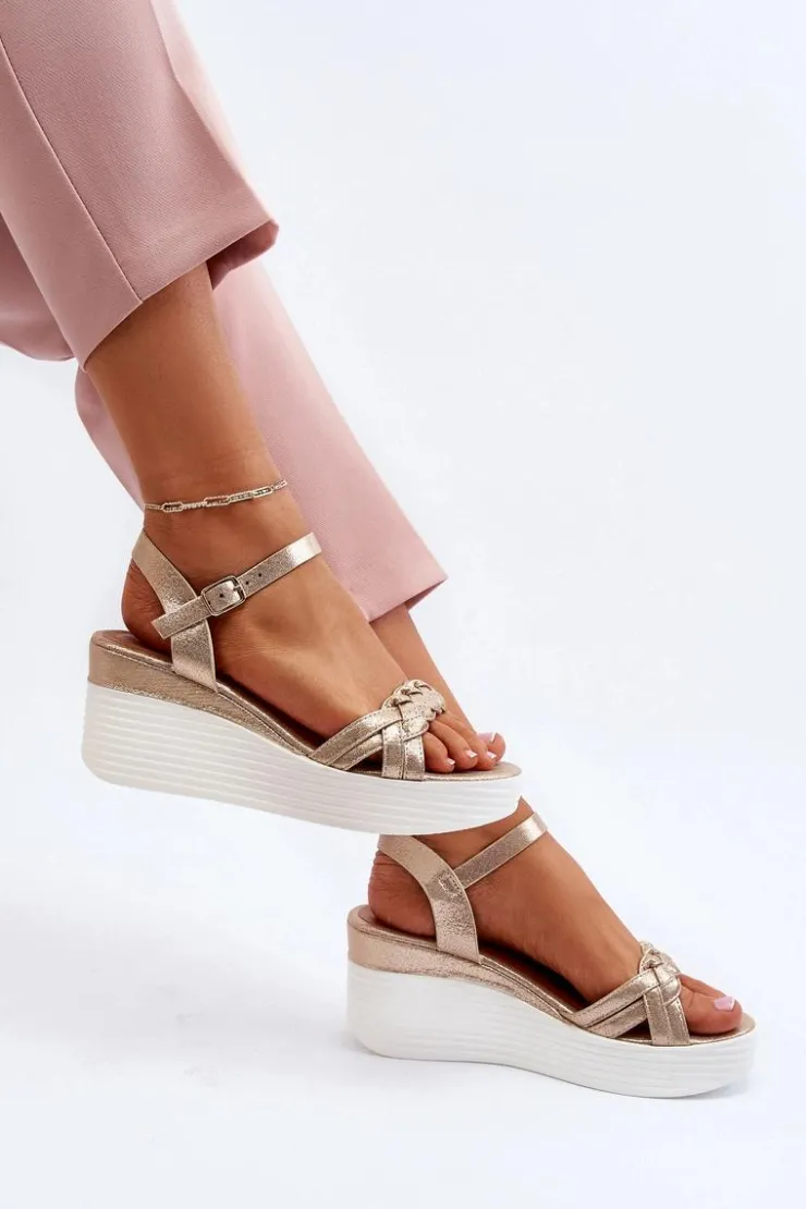 Sale Boto Sandały Na Koturnie Złote Esinna