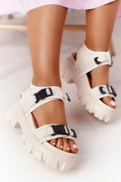 Online Boto Sandały Na Masywnej Platformie Beżowe Fly High