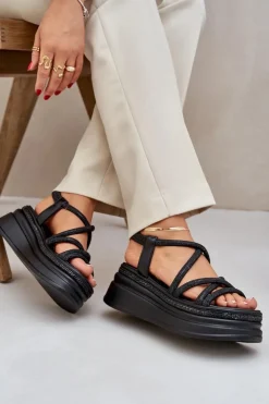 Best Boto Sandały Na Masywnej Platformie Z Przeplatającymi Się Paskami Czarne Lanathea