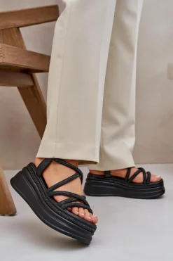 Best Boto Sandały Na Masywnej Platformie Z Przeplatającymi Się Paskami Czarne Lanathea