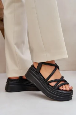 Best Boto Sandały Na Masywnej Platformie Z Przeplatającymi Się Paskami Czarne Lanathea