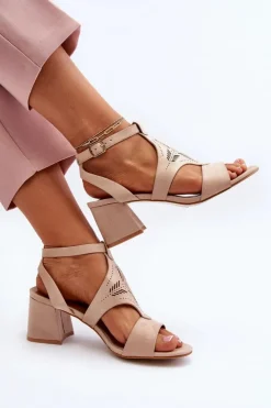 Boto Sandały Na Obcasie*Sandały Na Niskim Obcasie Nude Eleriva
