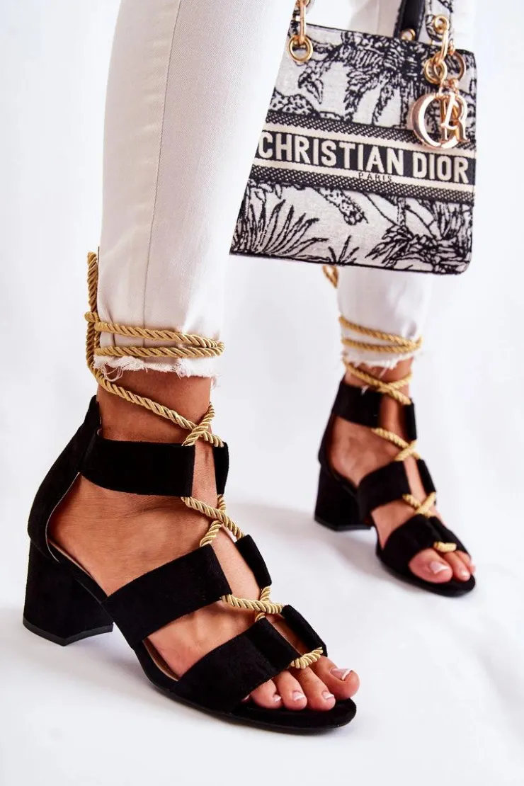 Boto Sandały Na Obcasie*Sandały Na Niskim Obcasie Wiązane Czarne Erisa