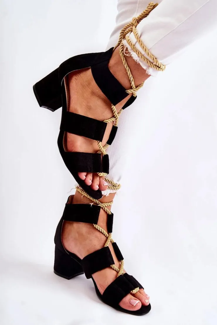 Boto Sandały Na Obcasie*Sandały Na Niskim Obcasie Wiązane Czarne Erisa