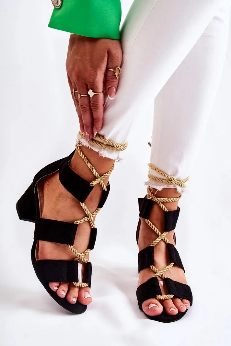 Boto Sandały Na Obcasie*Sandały Na Niskim Obcasie Wiązane Czarne Erisa