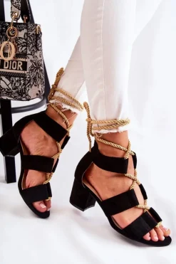 Boto Sandały Na Obcasie*Sandały Na Niskim Obcasie Wiązane Czarne Erisa