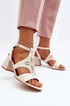 Boto Sandały Na Obcasie*Sandały Na Niskim Obcasie Beżowe Eleriva