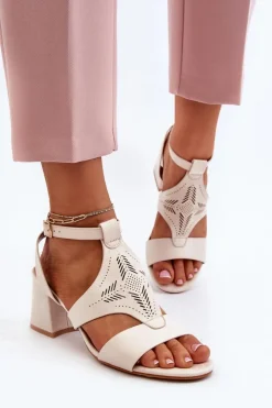 Boto Sandały Na Obcasie*Sandały Na Niskim Obcasie Beżowe Eleriva