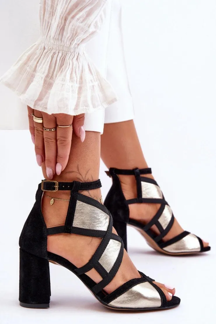 Best Maciejka Sandały Na Obcasie 05181-25 Złoto-Czarne