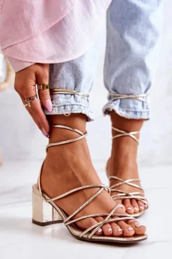 Boto Sandały Na Obcasie*Sandały Na Obcasie Wiązane Złote Meghan