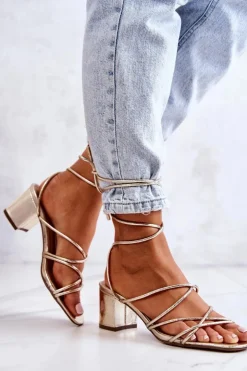 Boto Sandały Na Obcasie*Sandały Na Obcasie Wiązane Złote Meghan