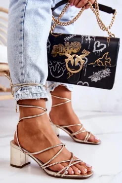 Boto Sandały Na Obcasie*Sandały Na Obcasie Wiązane Złote Meghan