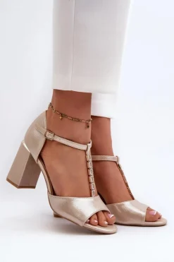 Damskie Buty damskie Vinceza Sandały Na Obcasie Z Cyrkoniami Złote Aniya