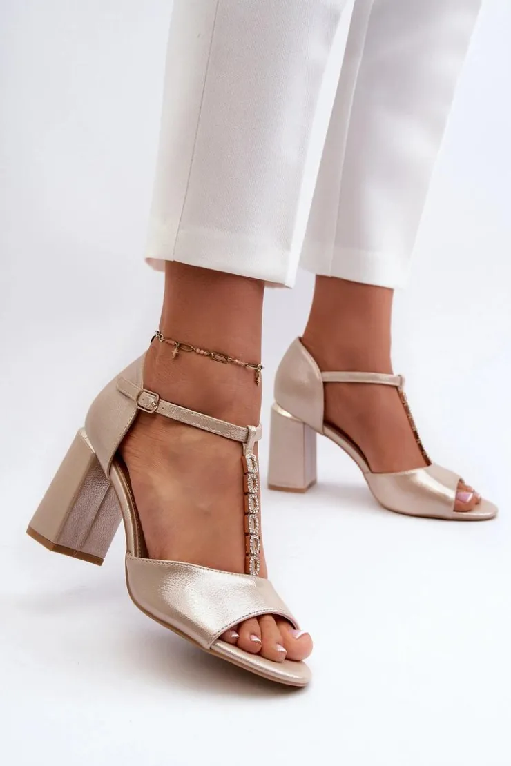 Damskie Buty damskie Vinceza Sandały Na Obcasie Z Cyrkoniami Złote Aniya