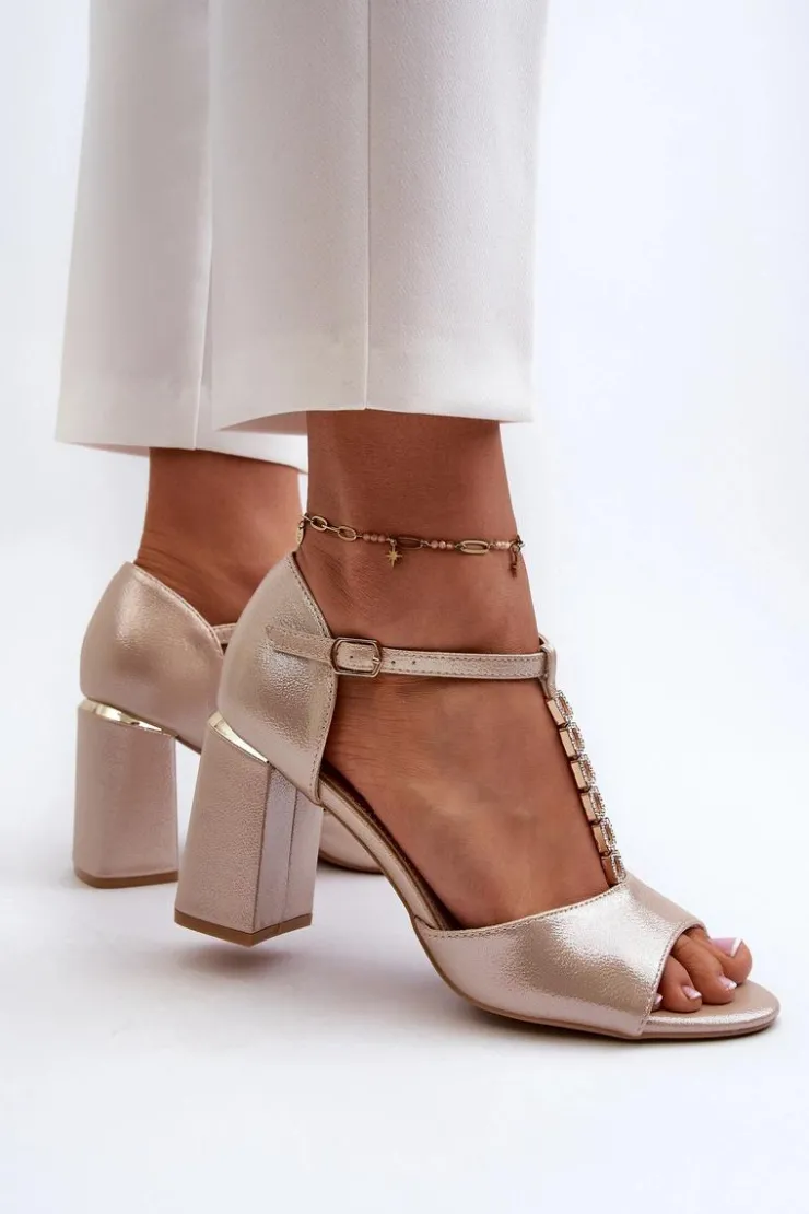 Damskie Buty damskie Vinceza Sandały Na Obcasie Z Cyrkoniami Złote Aniya