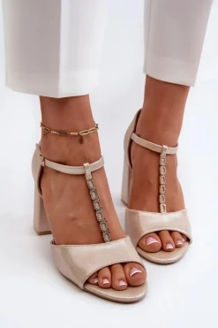 Damskie Buty damskie Vinceza Sandały Na Obcasie Z Cyrkoniami Złote Aniya