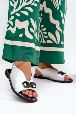 Clearance Boto Sandały Na Płaskim Obcasie Z Ozdobą Eko Skóra Srebrne Tillireta Srebrny