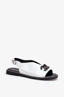 Clearance Boto Sandały Na Płaskim Obcasie Z Ozdobą Eko Skóra Srebrne Tillireta Srebrny