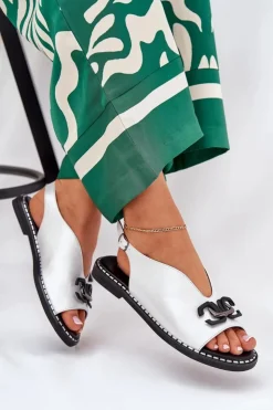 Clearance Boto Sandały Na Płaskim Obcasie Z Ozdobą Eko Skóra Srebrne Tillireta Srebrny