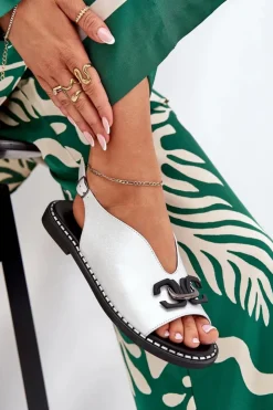 Clearance Boto Sandały Na Płaskim Obcasie Z Ozdobą Eko Skóra Srebrne Tillireta Srebrny