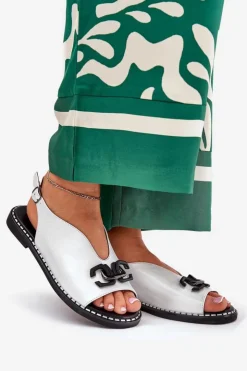 Clearance Boto Sandały Na Płaskim Obcasie Z Ozdobą Eko Skóra Srebrne Tillireta Srebrny