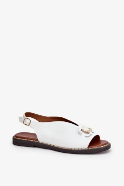 Damskie Boto Sandały Na Płaskim Obcasie Z Ozdobą Eko Skóra Białe Tillireta