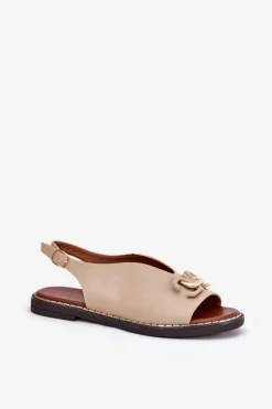 Boto Sandały Płaskie*Sandały Na Płaskim Obcasie Z Ozdobą Eko Skóra Beżowe Tillireta Beżowy