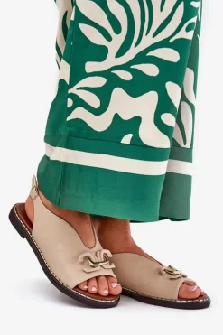 Boto Sandały Płaskie*Sandały Na Płaskim Obcasie Z Ozdobą Eko Skóra Beżowe Tillireta Beżowy