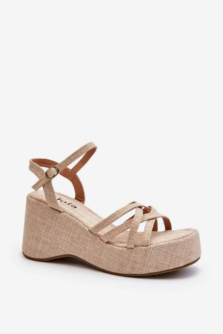 Damskie Boto Sandały Na Platformie I Koturnie Jasnobeżowe Oporia