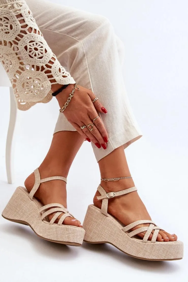 Damskie Boto Sandały Na Platformie I Koturnie Jasnobeżowe Oporia