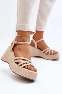 Damskie Boto Sandały Na Platformie I Koturnie Jasnobeżowe Oporia