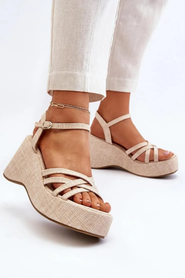 Damskie Boto Sandały Na Platformie I Koturnie Jasnobeżowe Oporia