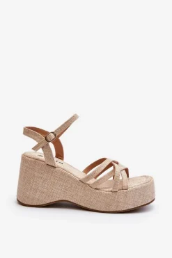 Damskie Boto Sandały Na Platformie I Koturnie Jasnobeżowe Oporia