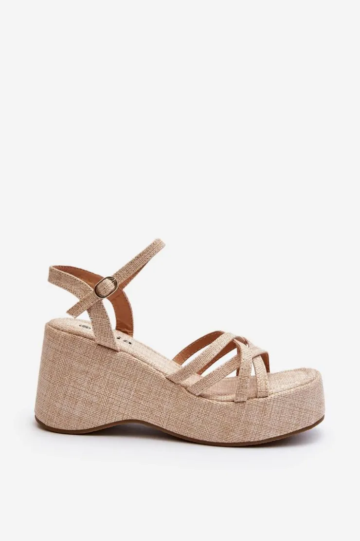 Damskie Boto Sandały Na Platformie I Koturnie Jasnobeżowe Oporia