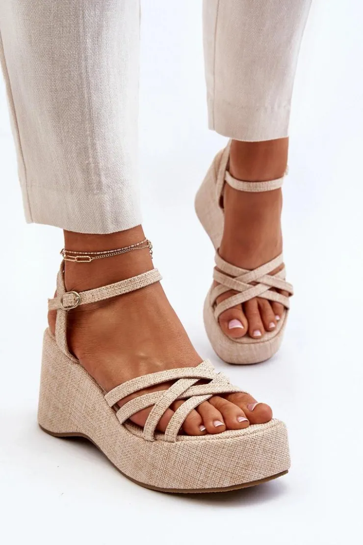 Damskie Boto Sandały Na Platformie I Koturnie Jasnobeżowe Oporia