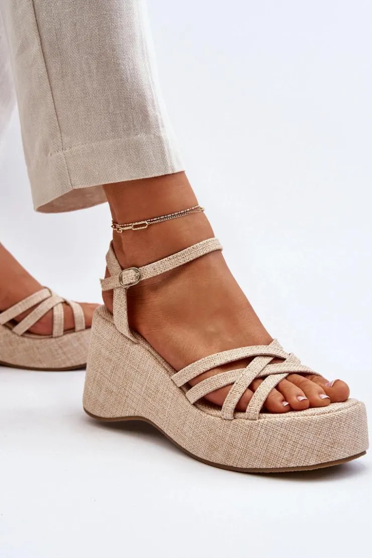 Damskie Boto Sandały Na Platformie I Koturnie Jasnobeżowe Oporia