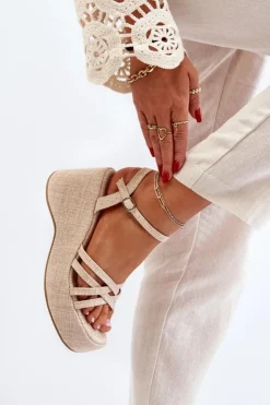 Damskie Boto Sandały Na Platformie I Koturnie Jasnobeżowe Oporia