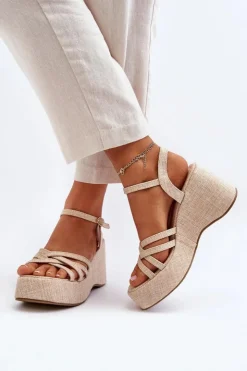 Damskie Boto Sandały Na Platformie I Koturnie Jasnobeżowe Oporia