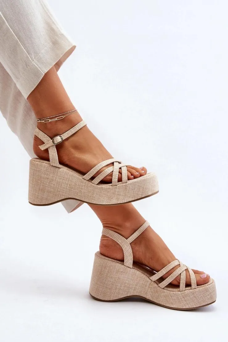 Damskie Boto Sandały Na Platformie I Koturnie Jasnobeżowe Oporia