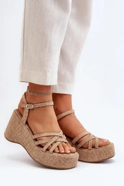 Clearance Boto Sandały Na Platformie I Koturnie Beżowe Oporia