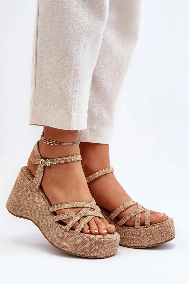 Clearance Boto Sandały Na Platformie I Koturnie Beżowe Oporia