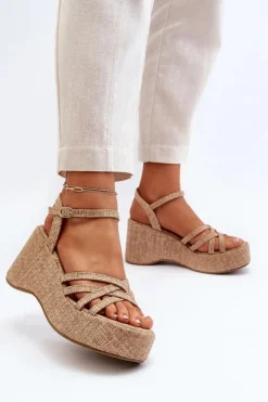 Clearance Boto Sandały Na Platformie I Koturnie Beżowe Oporia