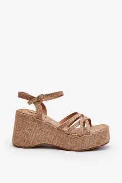 Clearance Boto Sandały Na Platformie I Koturnie Beżowe Oporia